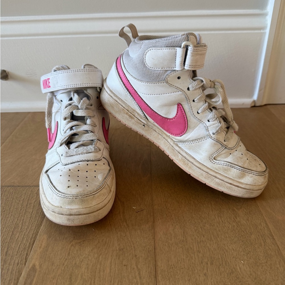 Nike Kids High-Top Sneakers - White and Pink Size 5